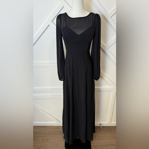 NWOT Lulus Prestigious Poise Black Backless Balloon Sleeve Maxi Dress Size XS - Picture 2 of 13